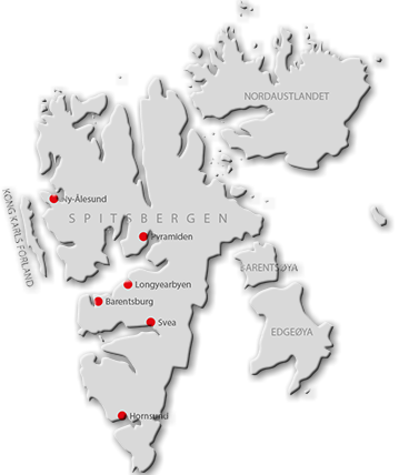 Map of Svalbard with an overview of places with population